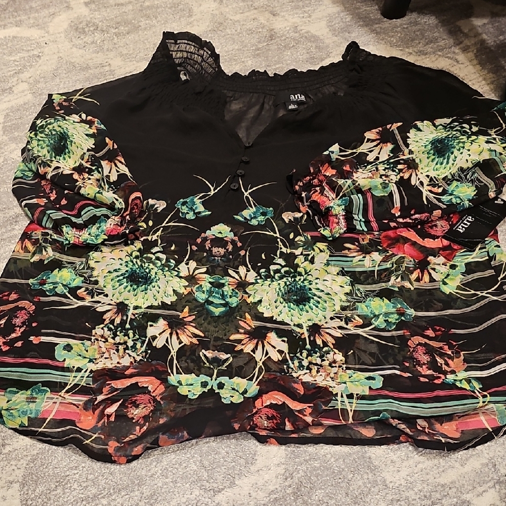 a.n.a Black Floral Blouse with Multicolor Accents